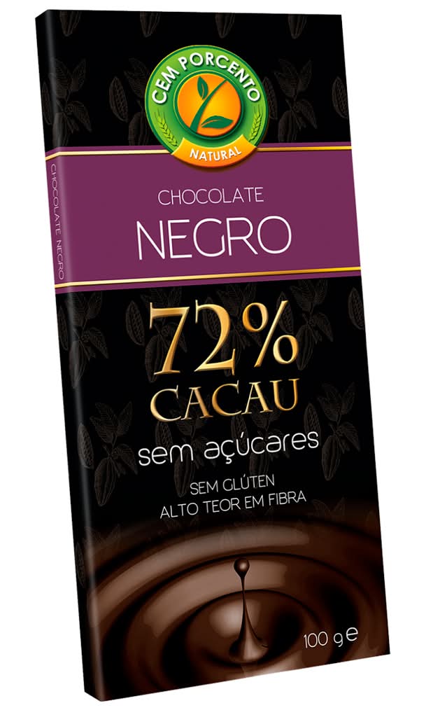Cemporcento - Chocolate negro 72% cacau, embalagem de 100g