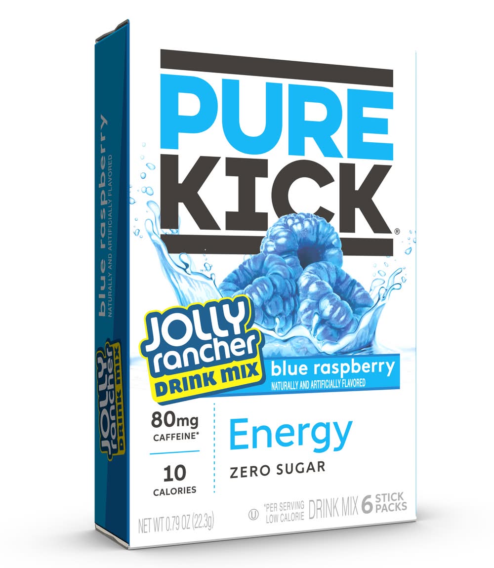 Pure Kick Jolly Rancher Energy Drink Mix Sticks, Blue Raspberry (0.79 oz, 6 ct)