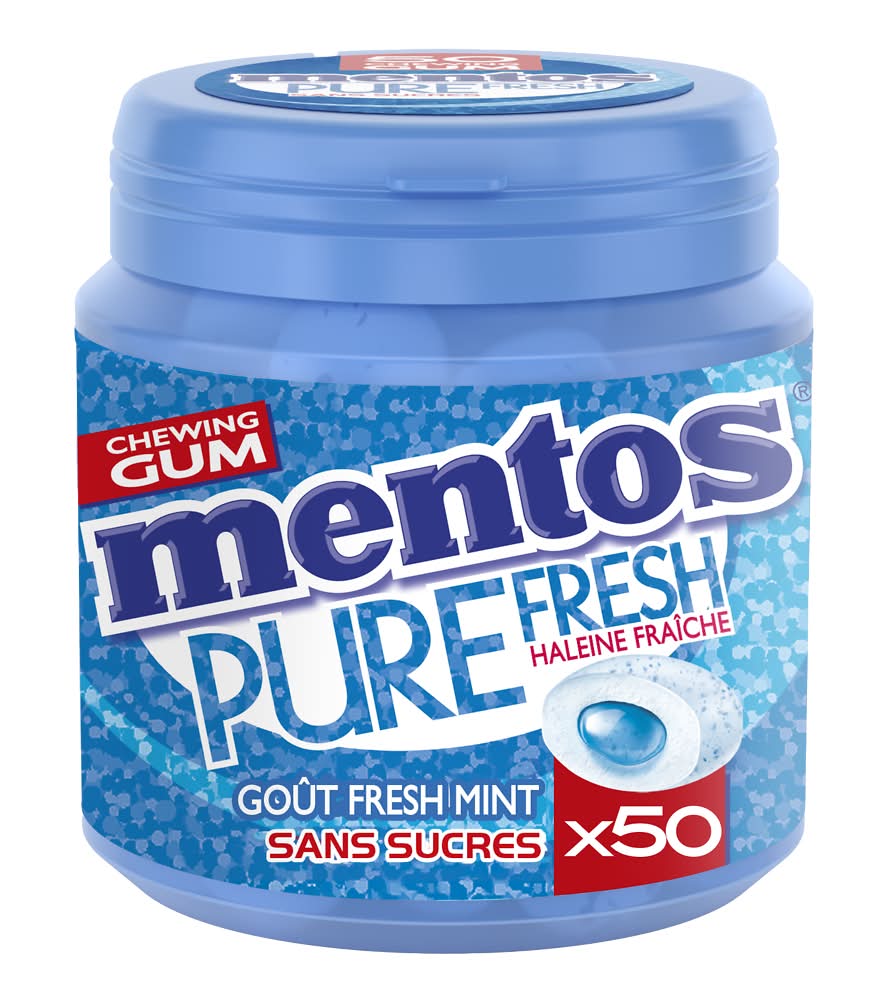 Chewing-gum Pure Fresh Mint s/sucres Mentos, 50 dragées 100g