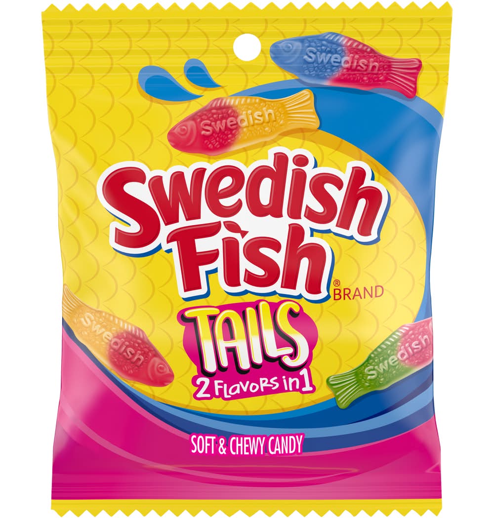 Swedish Fish Tails Soft & Chewy Candy, Blue Raspberry Strawberry- Watermelon Pineapple-Raspberry Mango (3.6 oz)