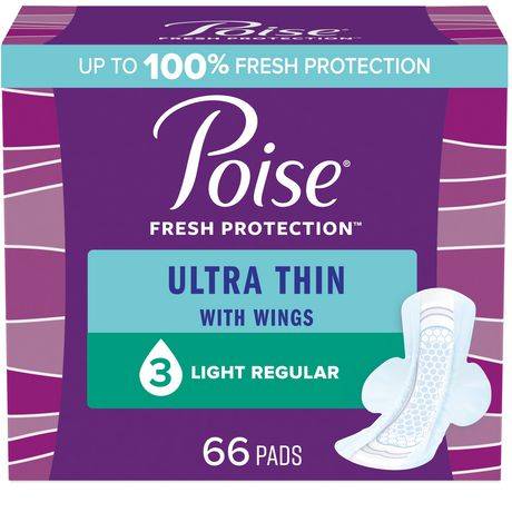 Poise Ultra Thin Pads With Wings Light Absorbency Regular Length (66 ct)