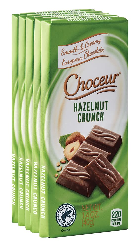 Choceur Smooth & Creamy European Chocolate Bars, Hazelnut Crunch (5 x 1.4 oz)