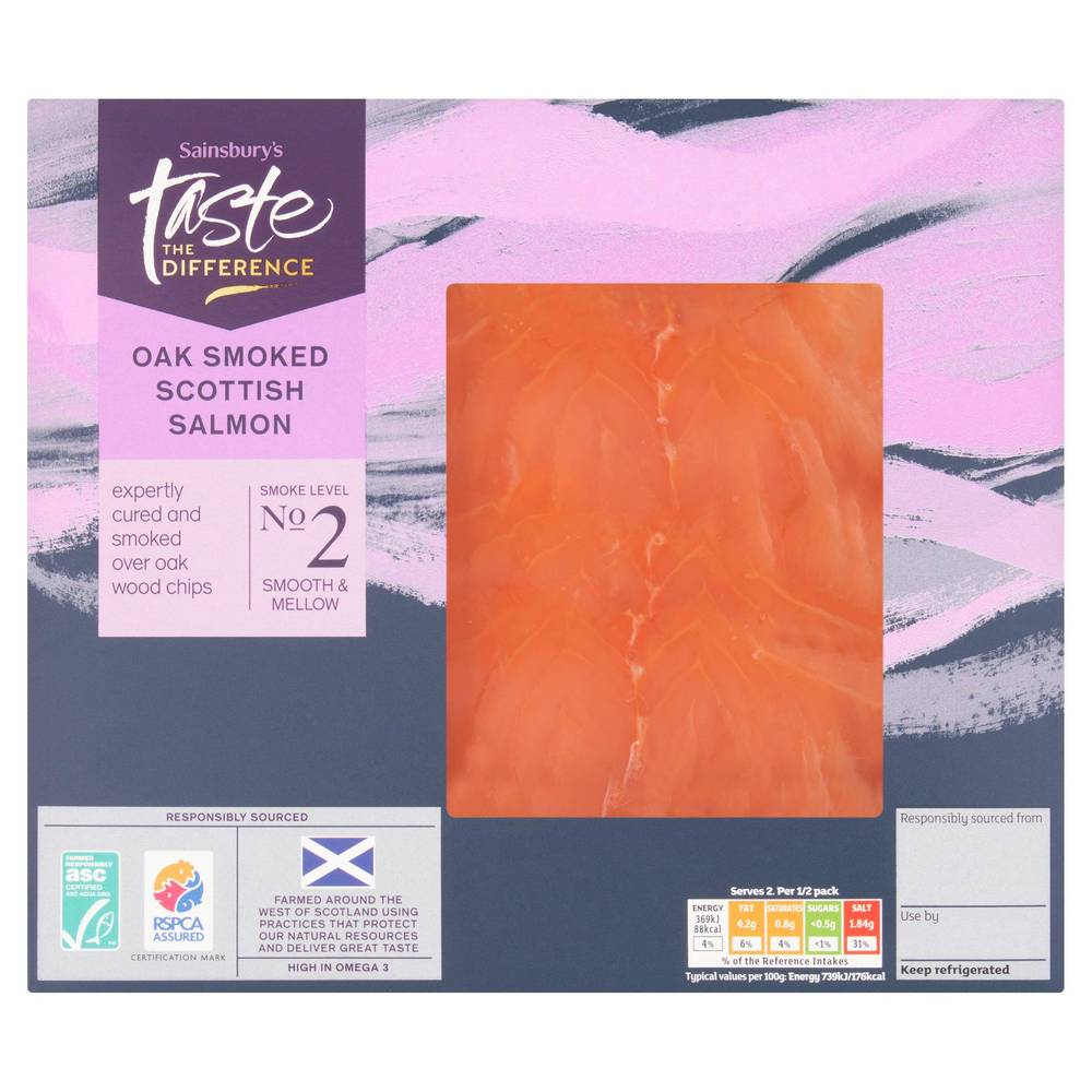 Sainsbury's ASC Oak Smoked Scottish Salmon,  Taste the Difference 100g (Ready to eat)