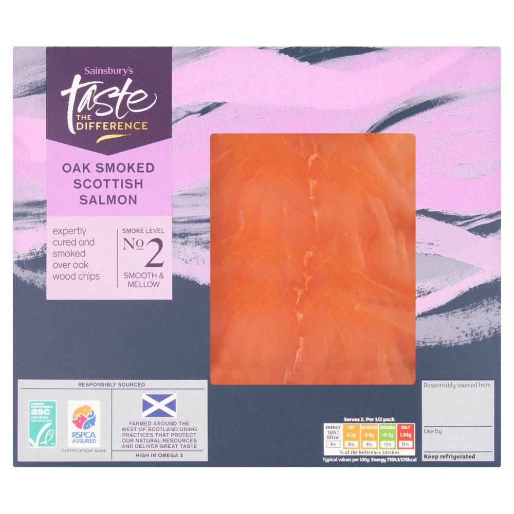 Sainsbury's ASC Oak Smoked Scottish Salmon, Taste the Difference 100g (Ready to eat)