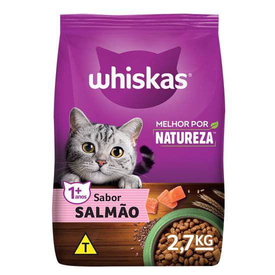 Whiskas ração seca para gatos sabor salmão 1+ (2,7kg)