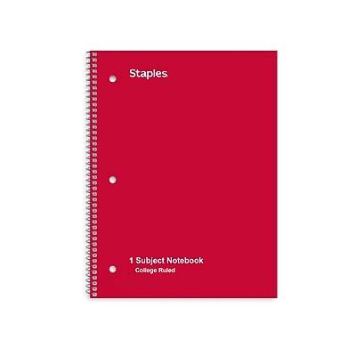 Staples® Poly 1-Subject Notebook, 8 x 10.5, College Ruled, 70 Sheets, Assorted Colors (27620M)