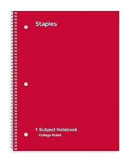 Staples Poly College Ruled Subject Notebook 70 Pages, 8 x 10.5", Assorted