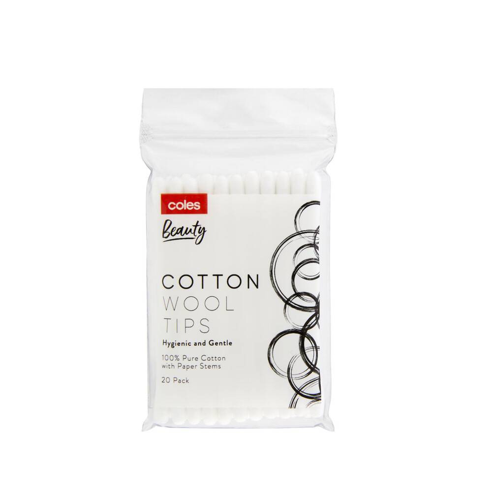 Coles Cotton Wool Tips Paper Stem (20 pack)