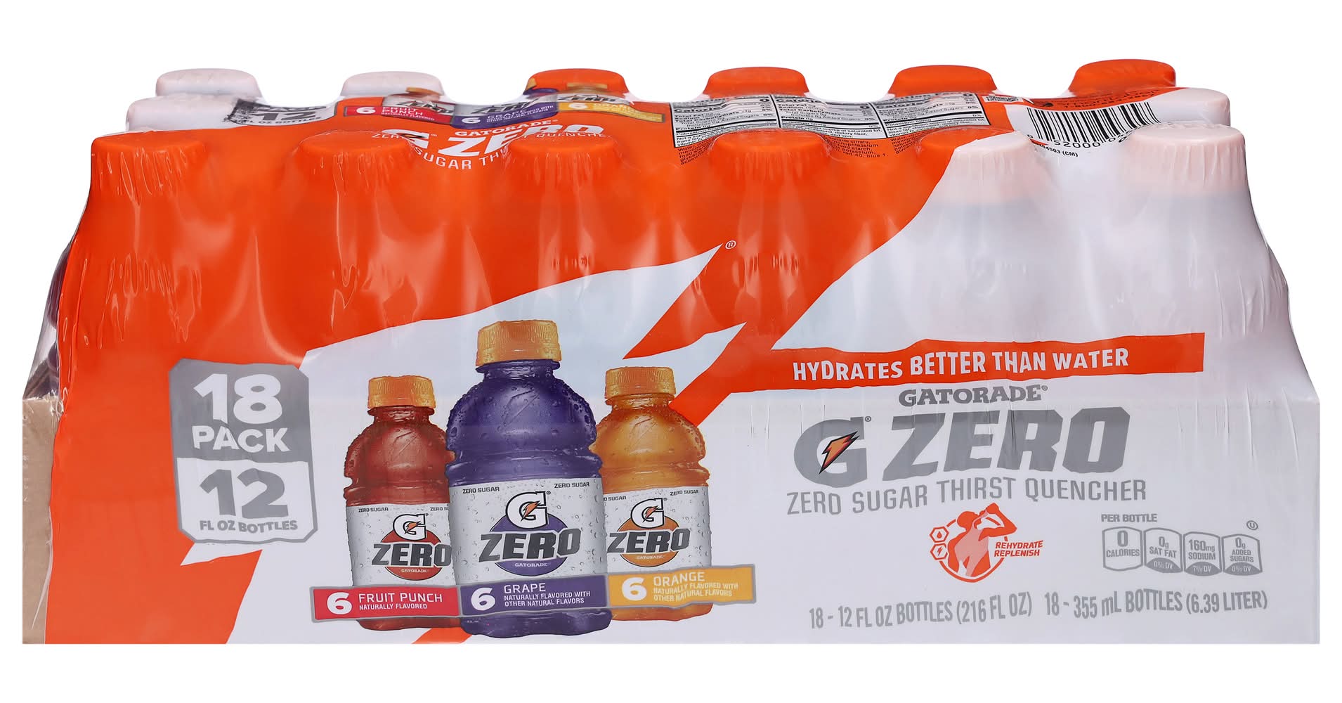 Gatorade Zero Sugar Thirst Quencher Sports Drink, Fruit Funch-Grape-Orange (18 x 12 fl oz)