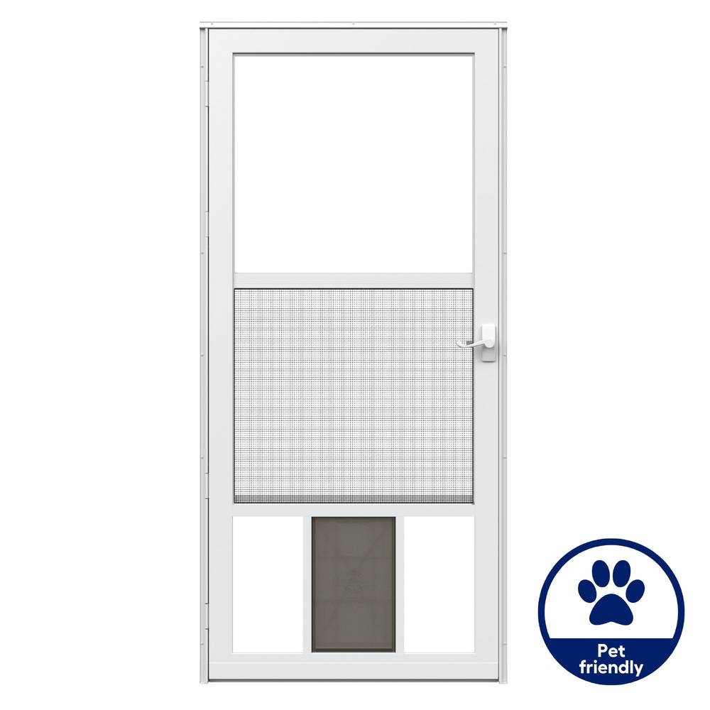 LARSON Pet View 32-in x 81-in White Aluminum Storm Door Full-view with Self-storing Screen White Handle Included | 36079031