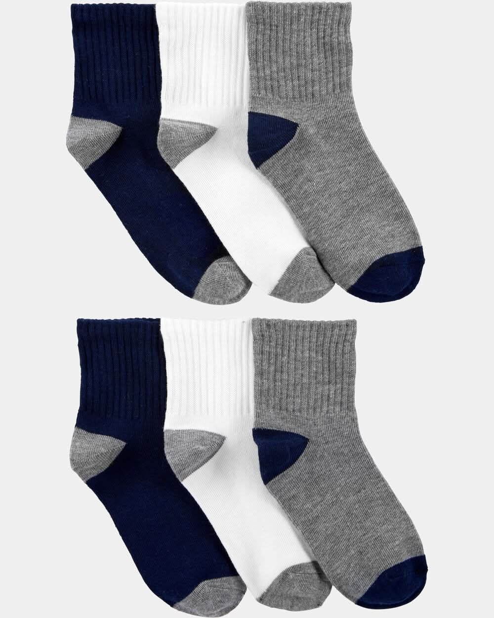 Boys 6-Pack Ankle Socks - Navy/Grey/White - 4-7