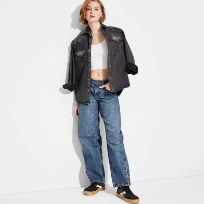 Women's Low-Rise Barrel Jeans - Wild Fable™ Dark Wash 4: Relaxed Fit, Midweight Denim, 32" Inseam