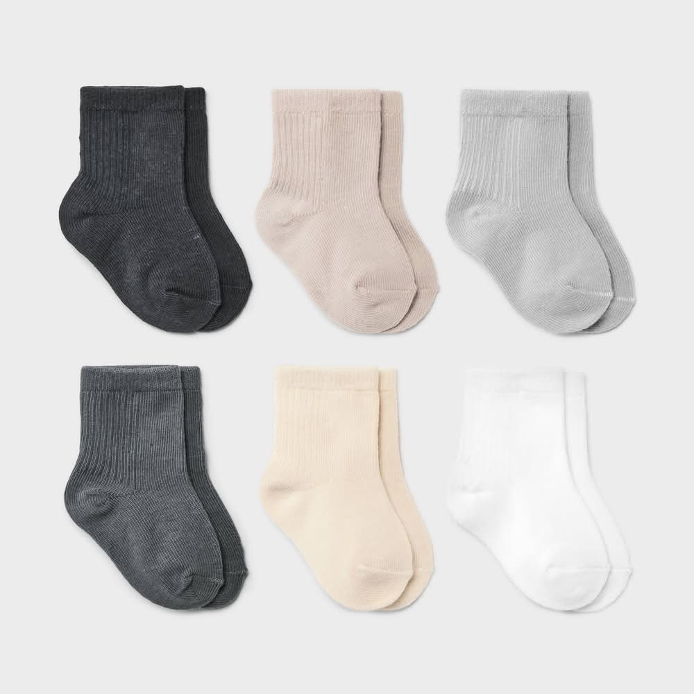 Cloud Island Baby Crew Socks, 0-3 m, Assorted (6 ct)