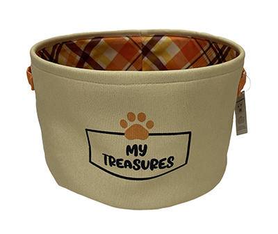 "My Treasures" Beige Plaid Pet Toy Bin