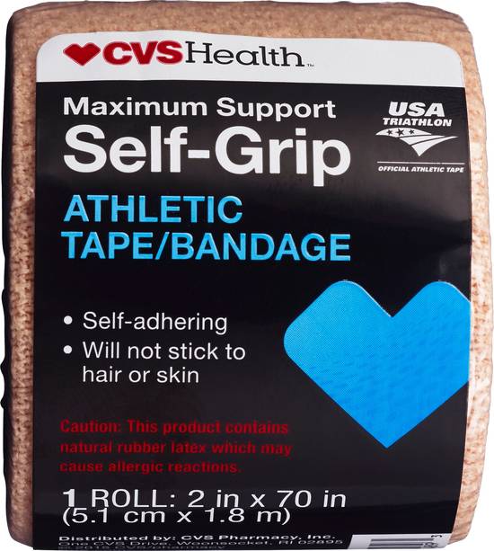CVS Health Maximum Support Self Grip Athletic Bandage, 2in. x 70in., Beige