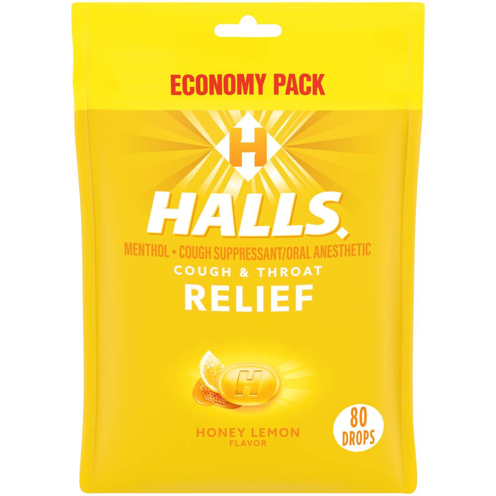 Halls Cough & Throat Relief Economy pack, Honey-Lemon (1.6 oz, 80 ct)