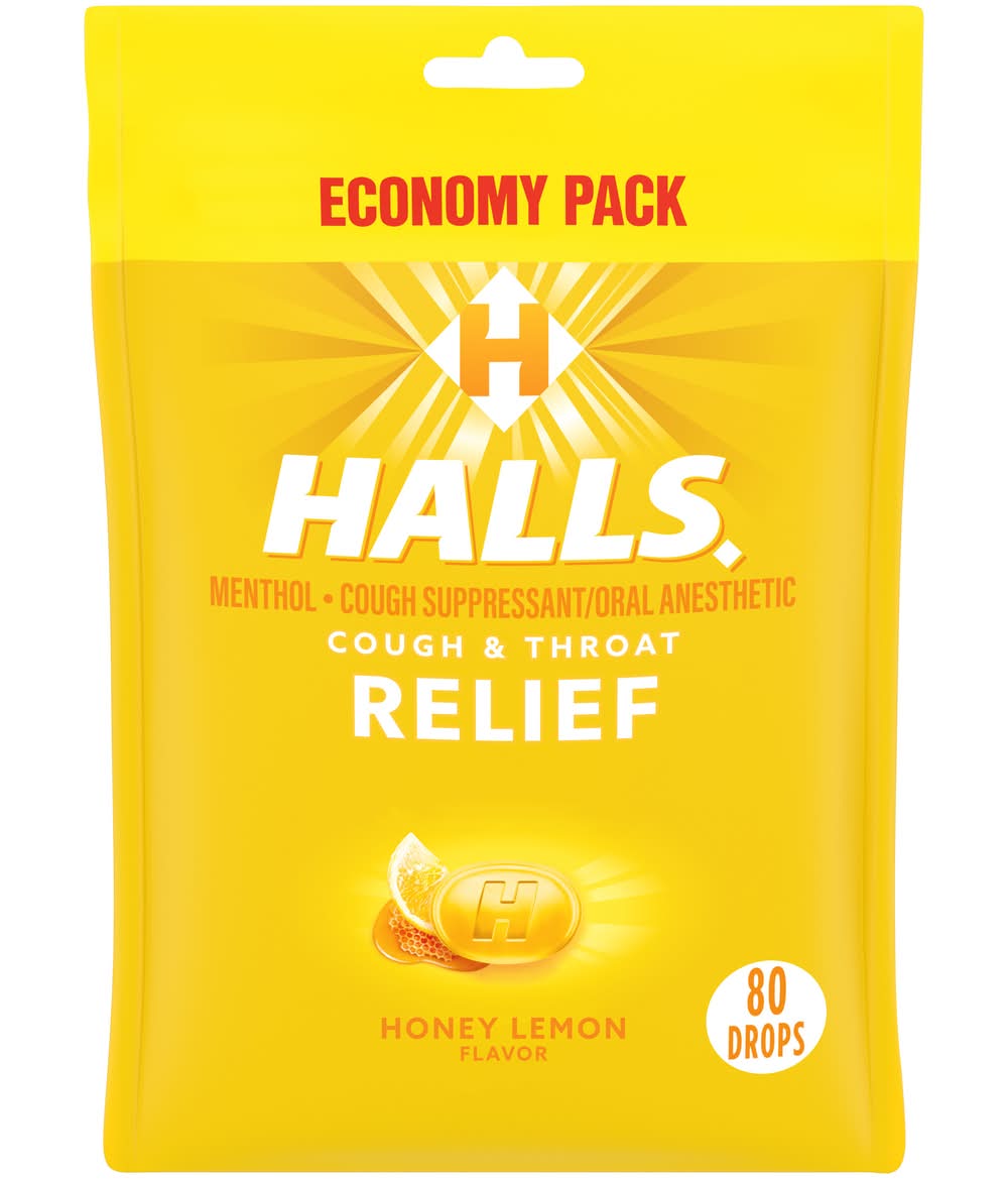Halls Cough & Throat Relief Economy pack, Honey-Lemon (8.75 oz, 80 ct)