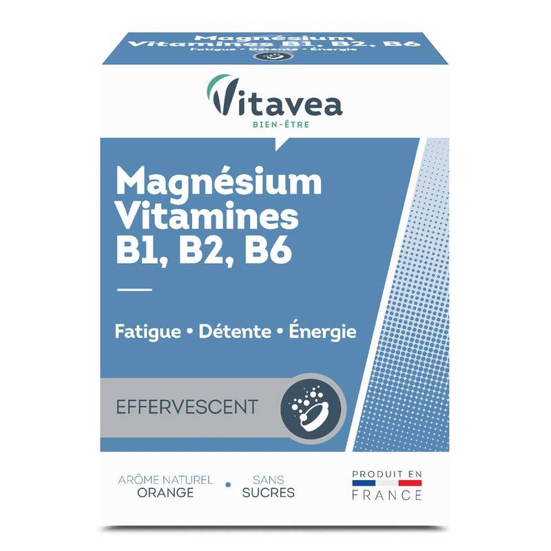 Vitavea - Magnésium effervescent vitamines b1 b2 b6 sans sucres, orange (24)