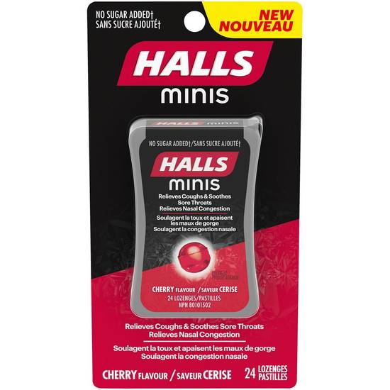 Halls minis ajouté pastilles pour la toux saveur cerise (24 unités) - minis cherry cough drops (24 units)