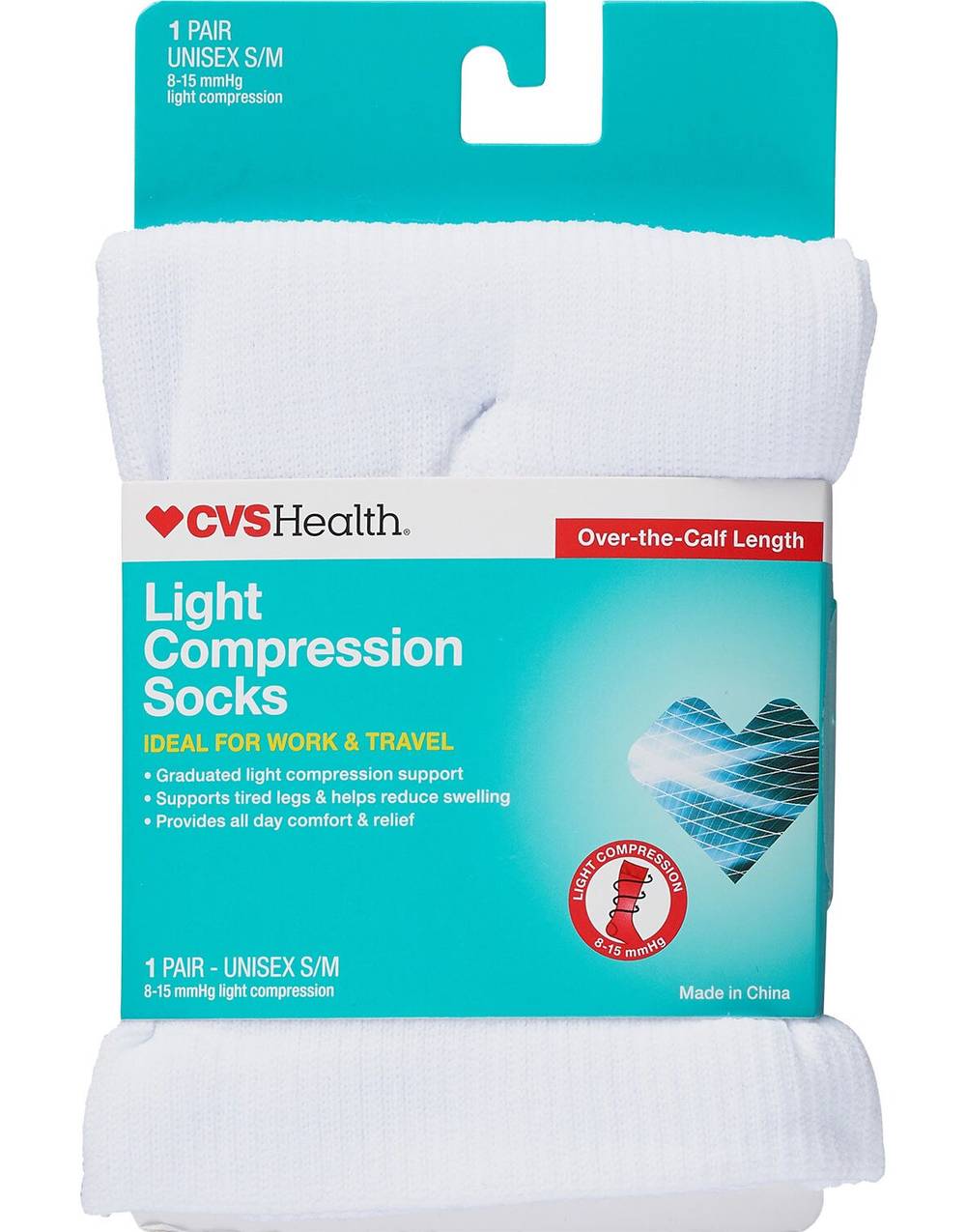 Cvs Health Light Compression Socks Over-The-Calf Unisex, 1 Pair, S/M, Black
