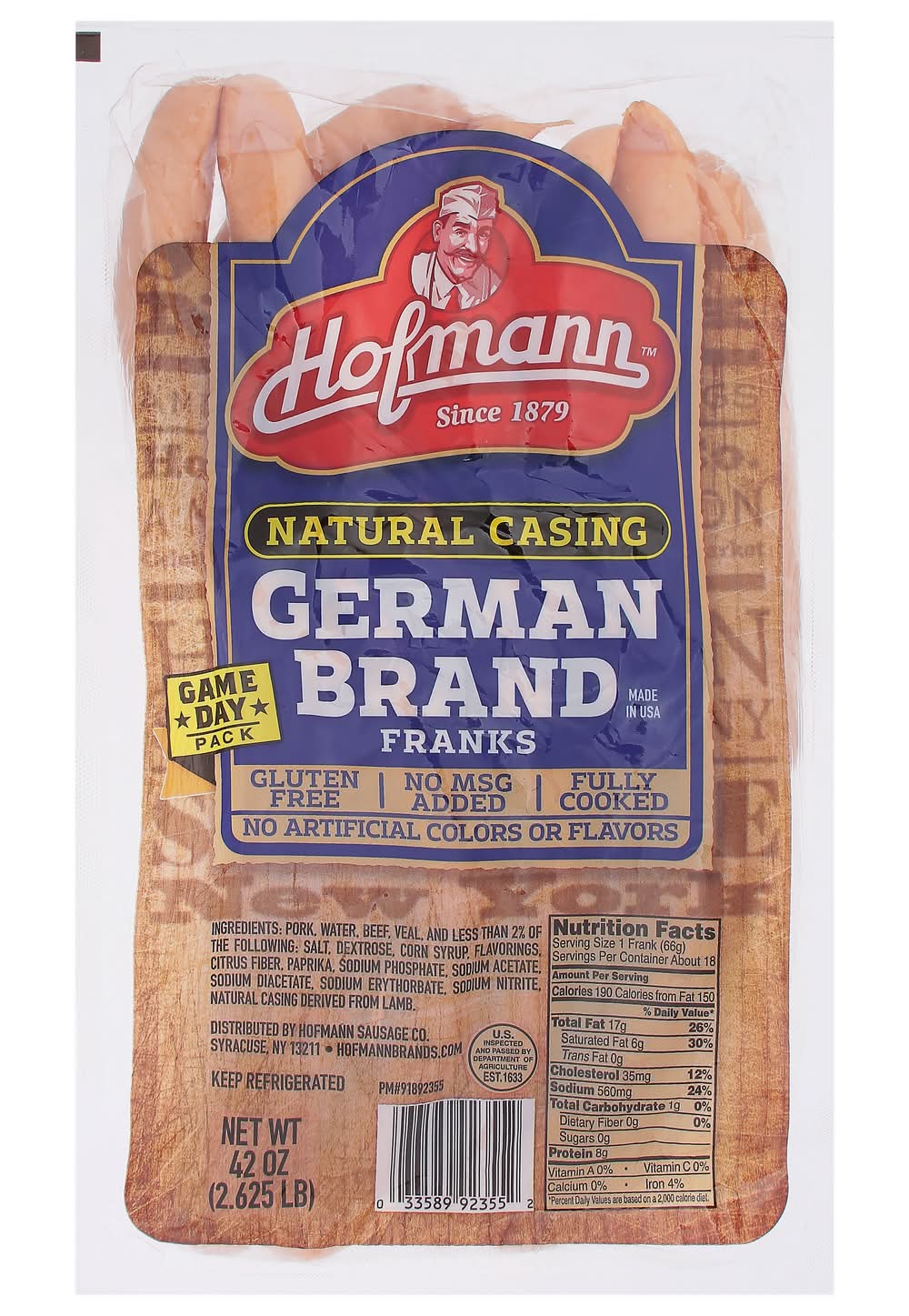Hofmann Natural Casing German Brand Franks Game Day pack (2.62 lbs)