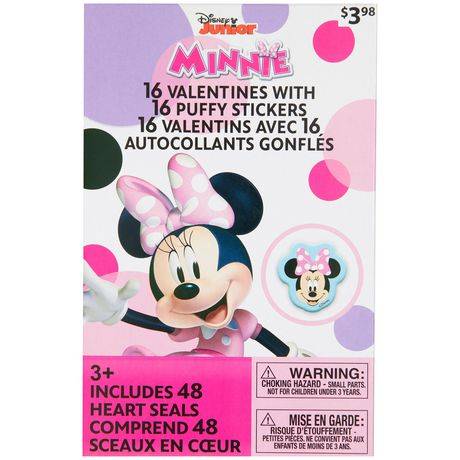 Cartes de Saint-Valentin Minnie avec autocollants bouffants, multicolores, 16 pièces