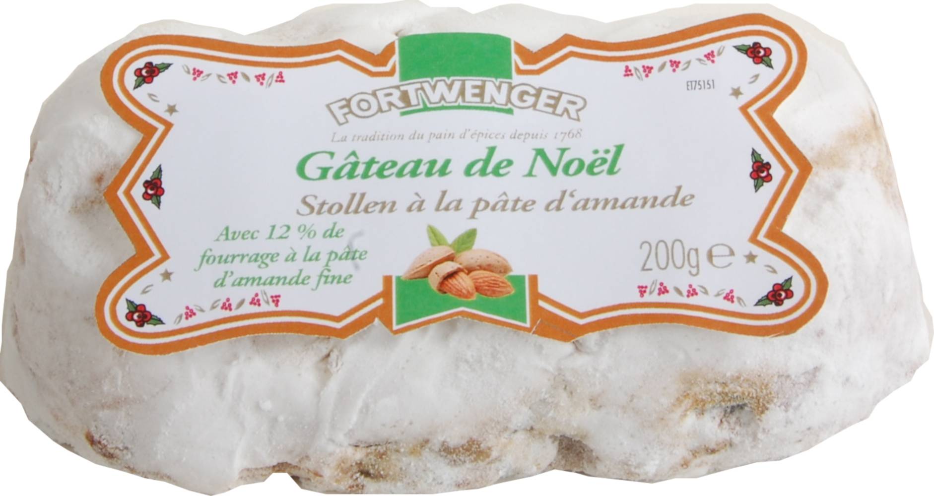 Fortwenger - Gâteau de noël stollen à la pâte d'amande (200g)