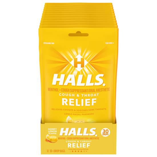 Halls Honey Lemon Flavor Cough & Throat Relief (12 ct)