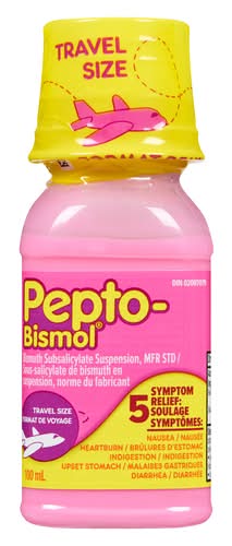 Pepto-Bismol 5 Soulage Symptômes Liquide Format De Voyage 100 Ml / Pepto-Bismol 5 Symptom Relief Stomach Liquid Original Travel Size 100 ml