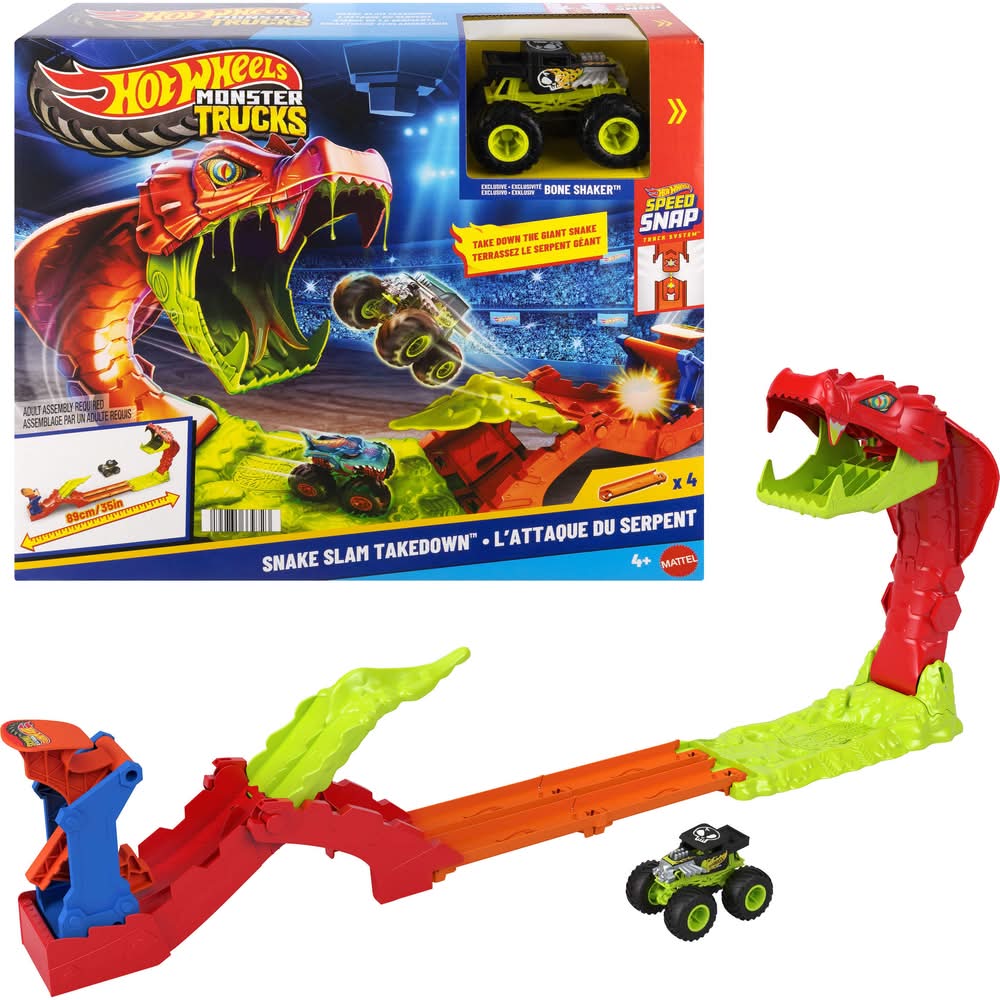 Hot Wheels Monster Trucks Snake Slam Takedown Playset With Bone Shaker Vehicle, 4+ Years