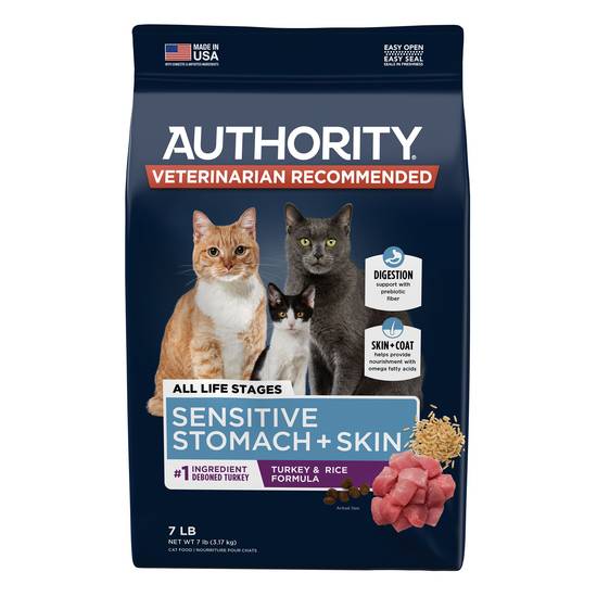 Authority Sensitive Stomach & Skin Cat Dry Food (turkey-rice)