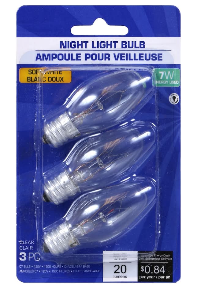 Night Light Replacement Bulbs 7w 20 Lumens, Clear (3 ct)