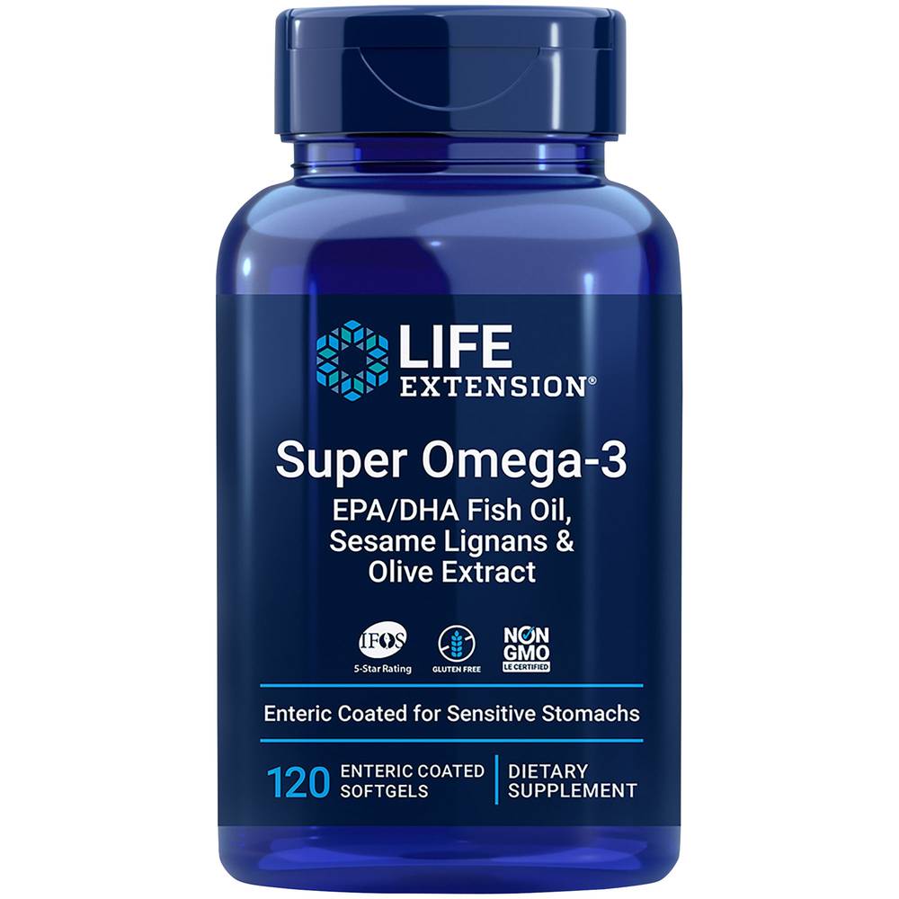 Super Omega 3 - Epa & Dha With Sesame Lignans & Olive Extract - Enteric Coated (120 Softgels)