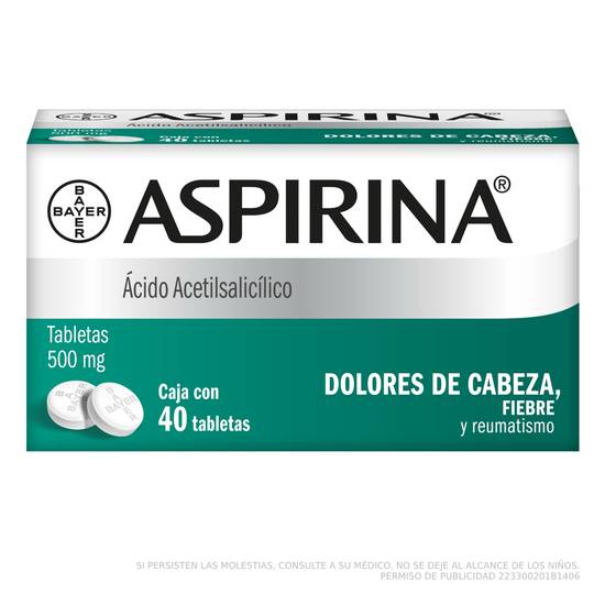 Bayer aspirina ácido acetilsalicílico tabletas 500 mg (40 piezas)