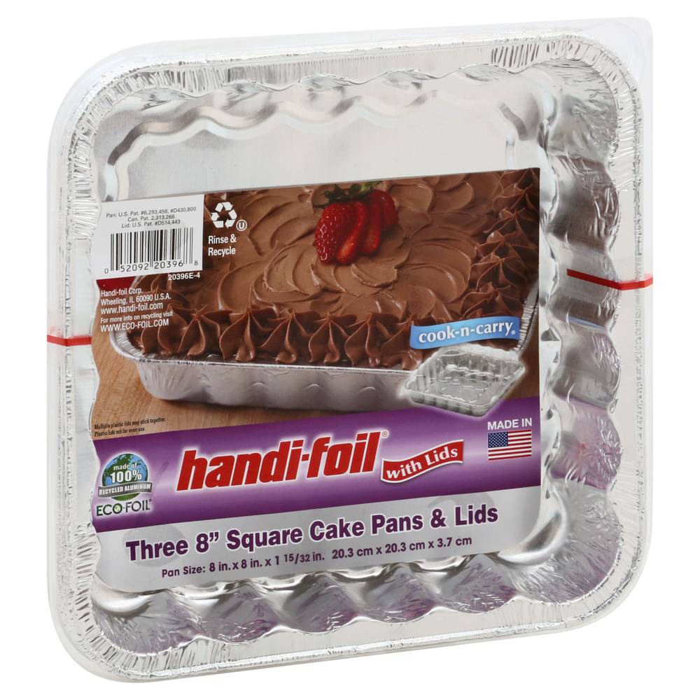 Handi-Foil Square Cake Pans & Lids, 8" X 8" (3 ct)