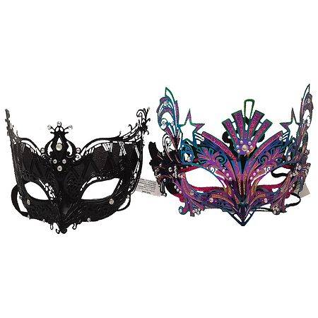 Festive Voice Happy Halloween Laser Metal Mask Adult, Black-Pink (2 ct)