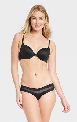 Auden Women's Invisible Edge Cheeky Underwear Panties With Mesh, XS, Black