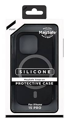 FLNT Silicone MagSafe Snap-On Protective Case for iPhone 15 PRO, Shock Absorbing, Black (IC8062M-15P-BKA)