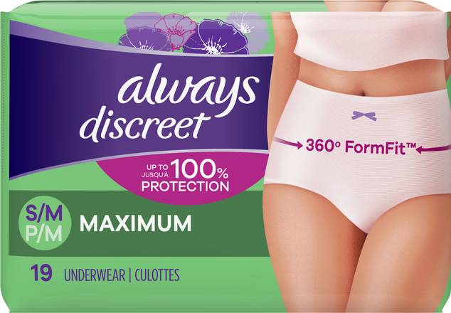 Always Discreet Maximum Absorbency Underwear S/M (19 ct)