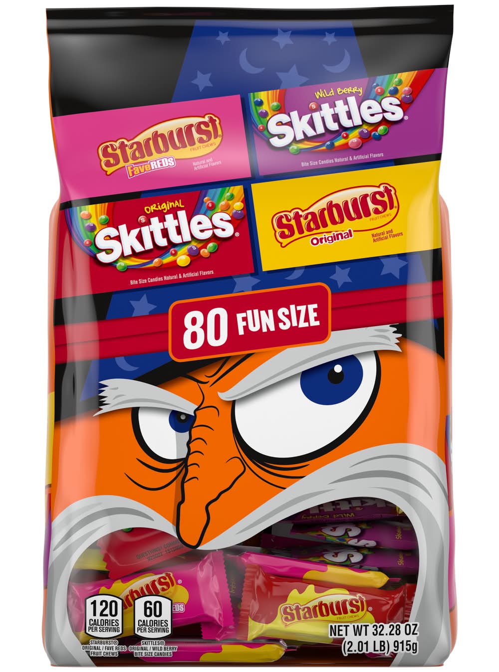 Wrigley's Skittles & Starburst Chewy Halloween Candy Fun Size Variety pack, Fruit-Wild Berry (32.28 oz, 80 ct)