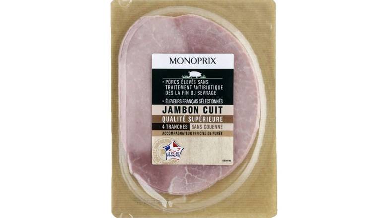 Monoprix Jambon cuit qualité supérieure sans couenne Les 4 tranches - 160 g