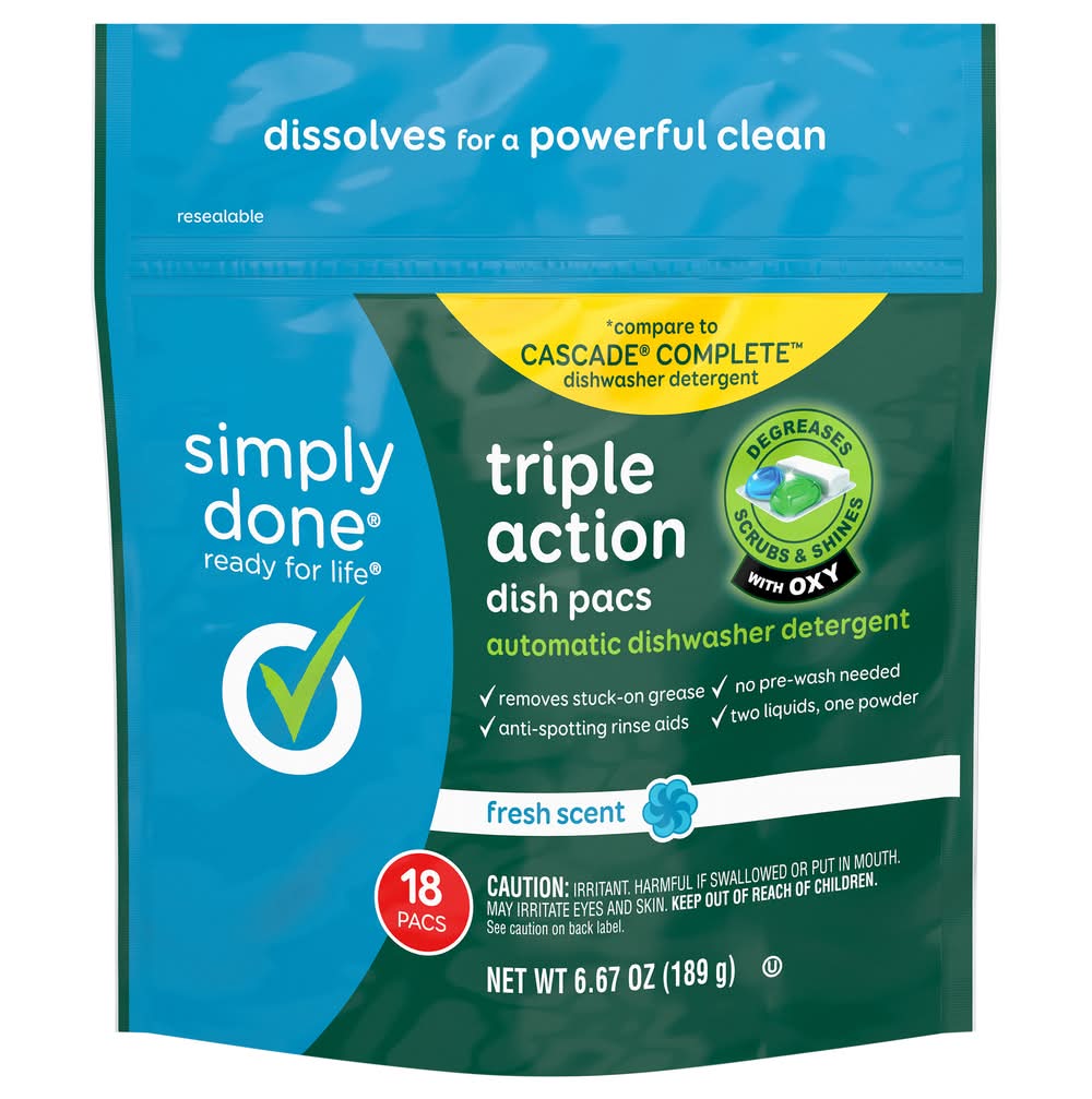 Simply Done Triple Action Dish Pacs Dishwasher Detergent (8 oz, 18 ct)