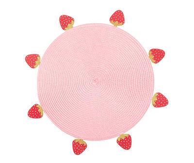 Pink Strawberry-Trim Braided Round Placemat
