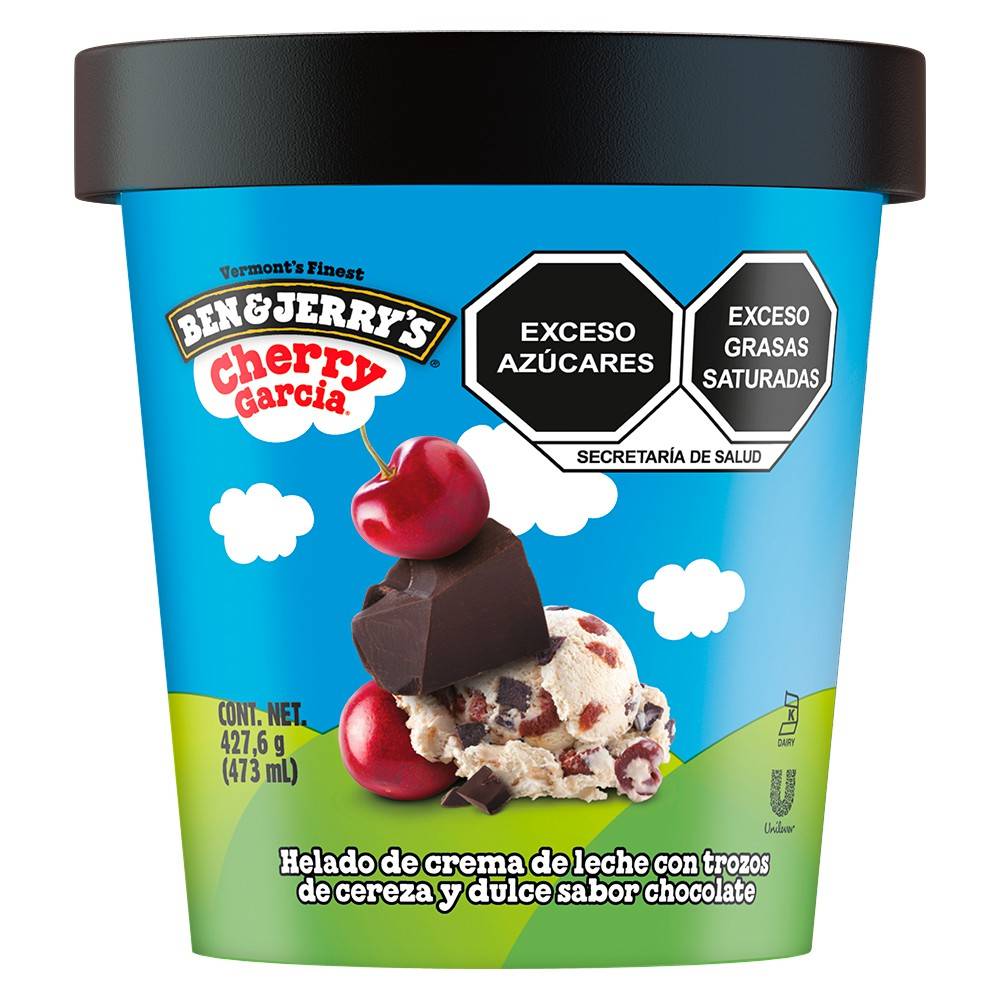 Ben & Jerry's · Helado de crema de leche con trozos de cereza y dulce de chocolate, cherry garcia (473 ml)