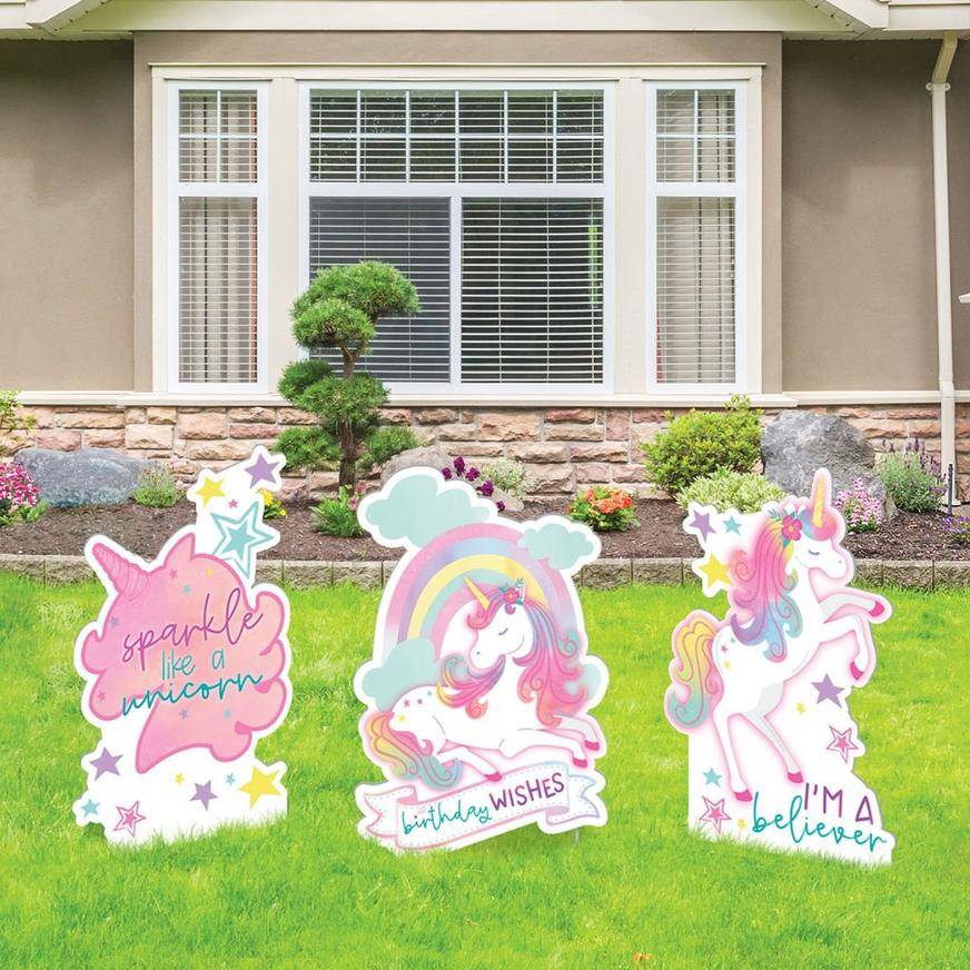 Enchanted Unicorn Birthday Corrugated Plastic Yard Sign Set, 15.5in x 23.8in, 3pc