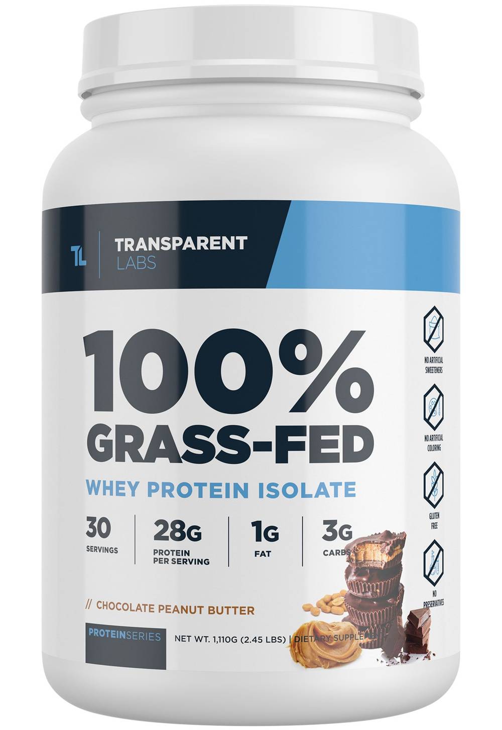 100% Grass-Fed Whey Protein Isolate Powder  Chocolate Peanut Butter (2.45 Lbs./30 Servings)
