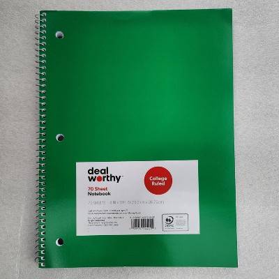 Dealworthy Subject Spiral College Ruled Notebook 70 Sheets, 8x10.5 in