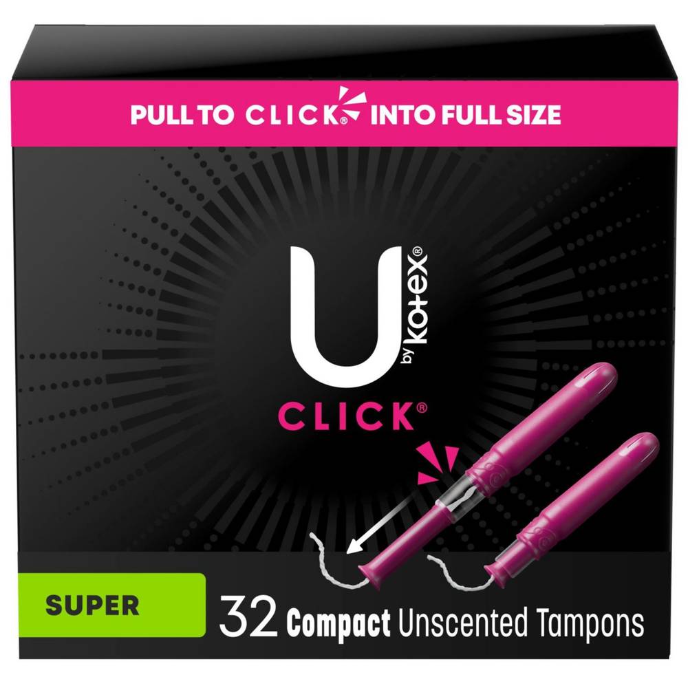 U By Kotex Click Compact Tampons, Super Absorbency, Unscented, 32 Count