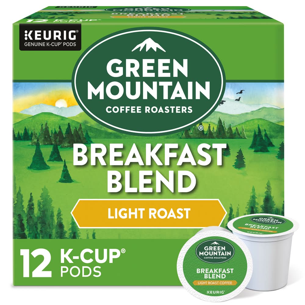Green Mountain Coffee Roasters Light Roast 100% Arabica Coffee Pods, Breakfast Blend (3.7 oz, 12 ct)