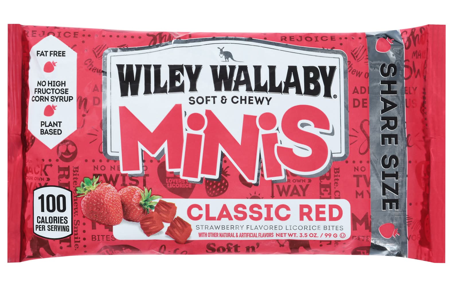 Wiley Wallaby Soft & Chewy Minis Classic Red Licorice Bites, Strawberry (3.5 oz)
